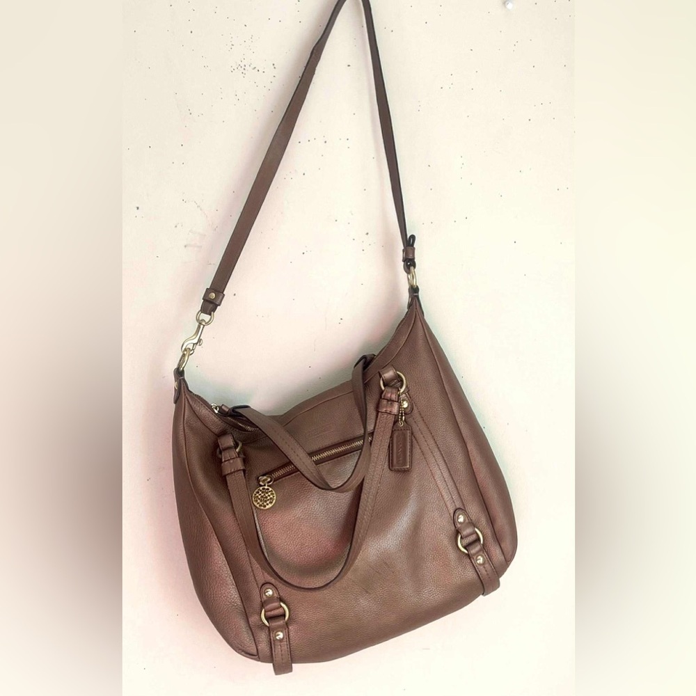 Coach Tan Leather Bag with Gold Accents
